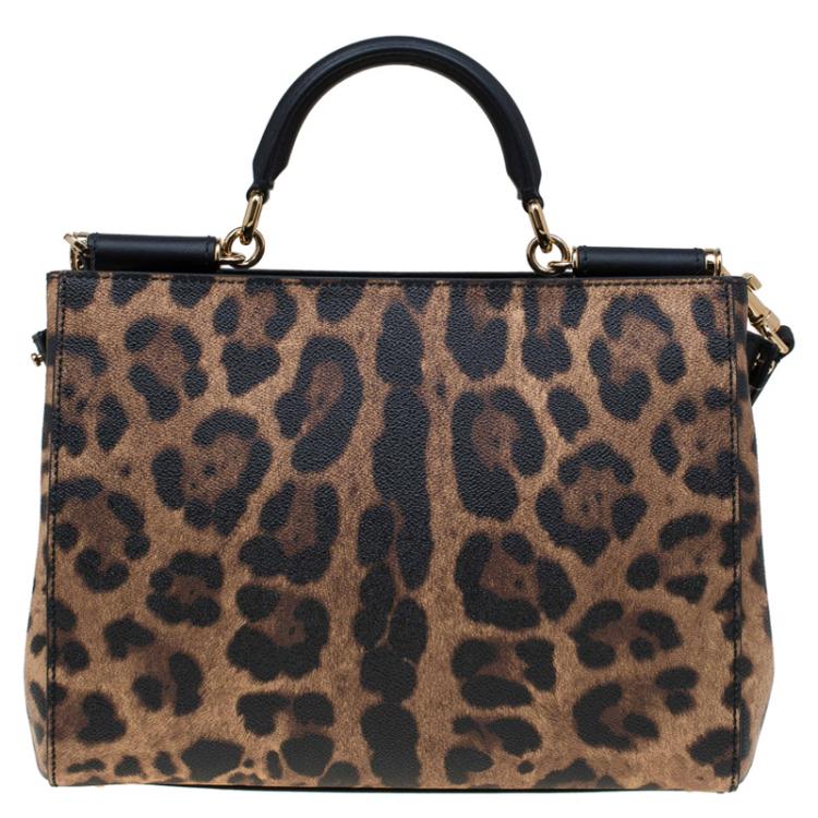 Pre Owned Dolce and Gabbana Leopard Print Leather Medium Miss Sicily Shopper Tote