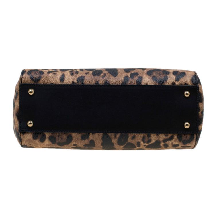 Pre Owned Dolce and Gabbana Leopard Print Leather Medium Miss Sicily Shopper Tote