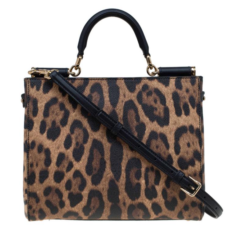 Pre Owned Dolce and Gabbana Leopard Print Leather Medium Miss Sicily Shopper Tote