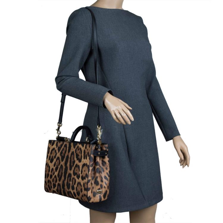 Pre Owned Dolce and Gabbana Leopard Print Leather Medium Miss Sicily Shopper Tote