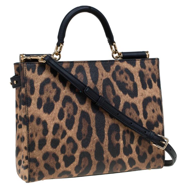Pre Owned Dolce and Gabbana Leopard Print Leather Medium Miss Sicily Shopper Tote