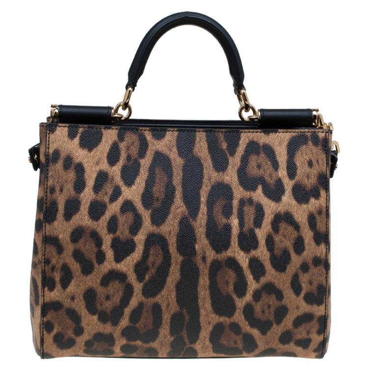 Pre Owned Dolce and Gabbana Leopard Print Leather Medium Miss Sicily Shopper Tote