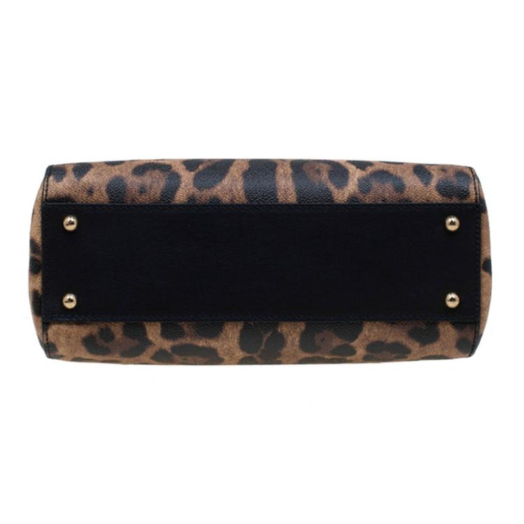 Pre Owned Dolce and Gabbana Leopard Print Leather Medium Miss Sicily Shopper Tote