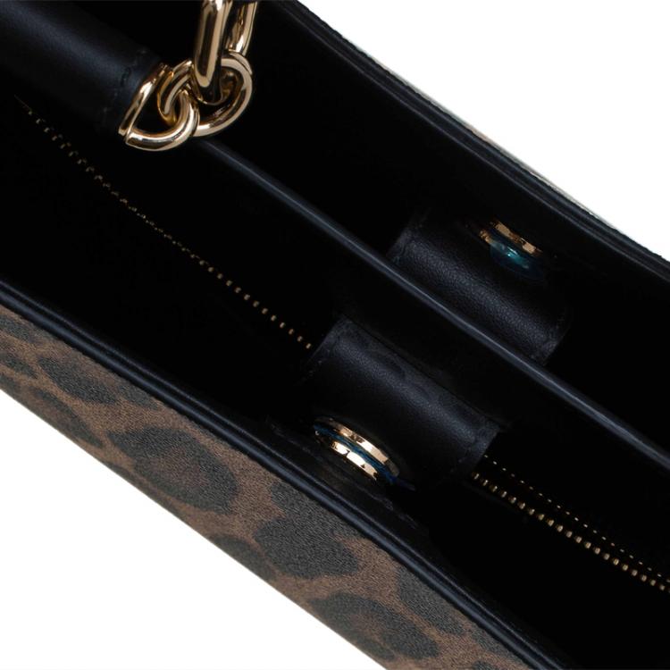 Pre Owned Dolce and Gabbana Leopard Print Leather Medium Miss Sicily Shopper Tote