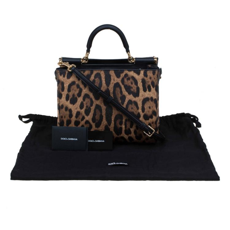 Pre Owned Dolce and Gabbana Leopard Print Leather Medium Miss Sicily Shopper Tote