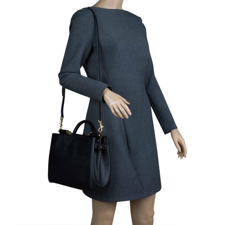Pre Owned Dolce and Gabbana Black Leather Medium Miss Sicily Shopper Tote