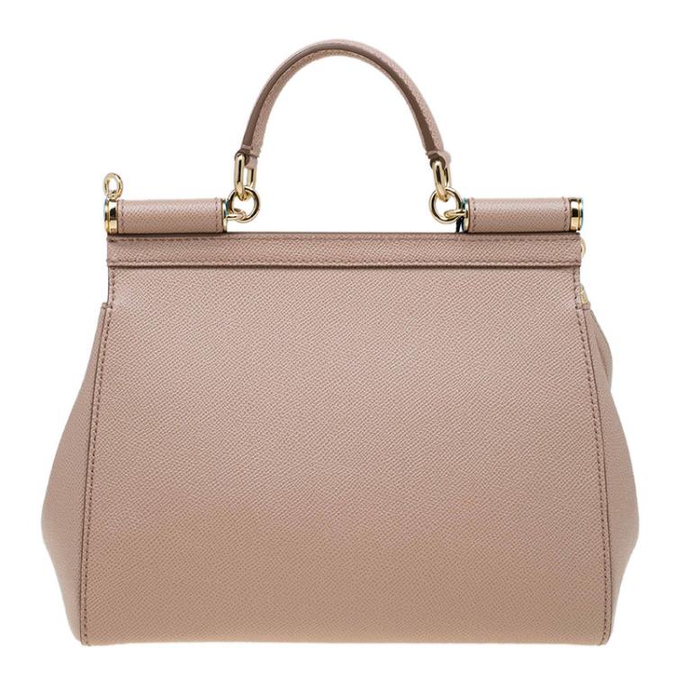 مملوكة مسبقًا Dolce and Gabbana Beige Leather Medium Miss Sicily Top Handle Bag