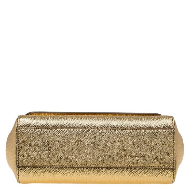 Pre Owned Dolce and Gabbana Gold Leather Small Miss Sicily Top Handle Bag