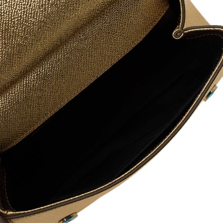 Pre Owned Dolce and Gabbana Gold Leather Small Miss Sicily Top Handle Bag