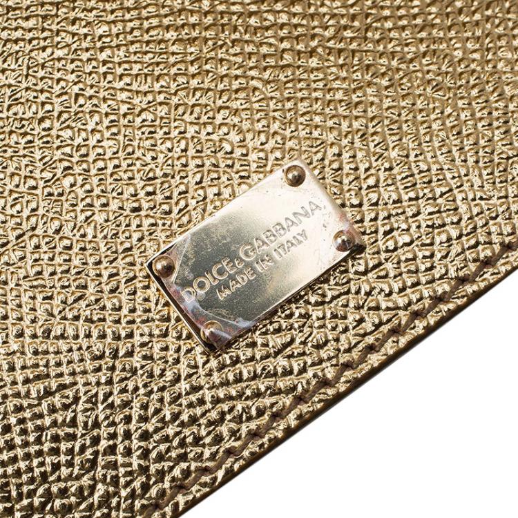 Pre Owned Dolce and Gabbana Gold Leather Small Miss Sicily Top Handle Bag