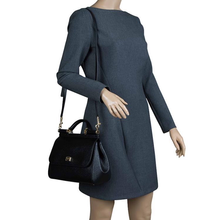 مملوكة مسبقًا Dolce and Gabbana Black Leather Medium Miss Sicily Top Handle Bag