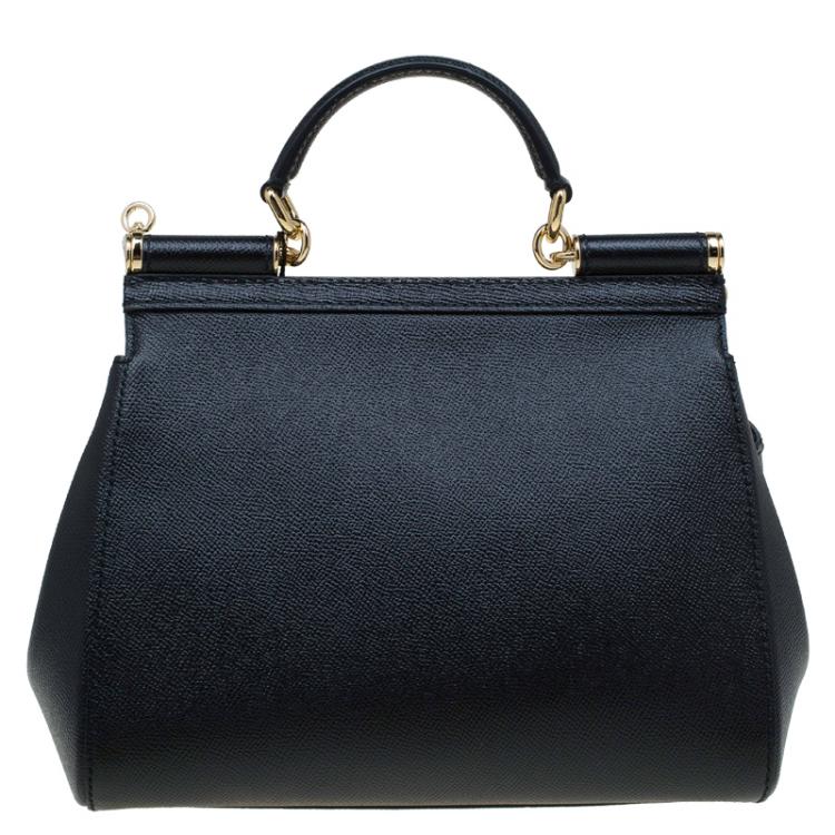 مملوكة مسبقًا Dolce and Gabbana Black Leather Medium Miss Sicily Top Handle Bag