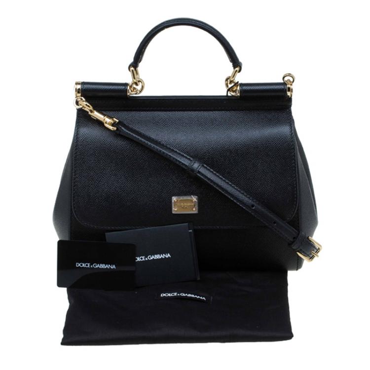 مملوكة مسبقًا Dolce and Gabbana Black Leather Medium Miss Sicily Top Handle Bag