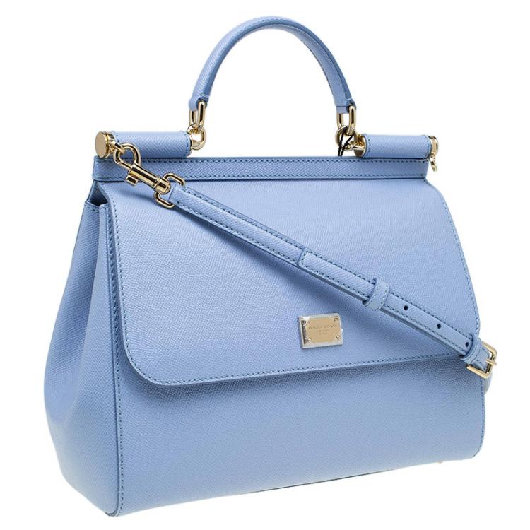 Pre Owned Dolce and Gabbana Baby Blue Leather Miss Sicily Top Handle Bag