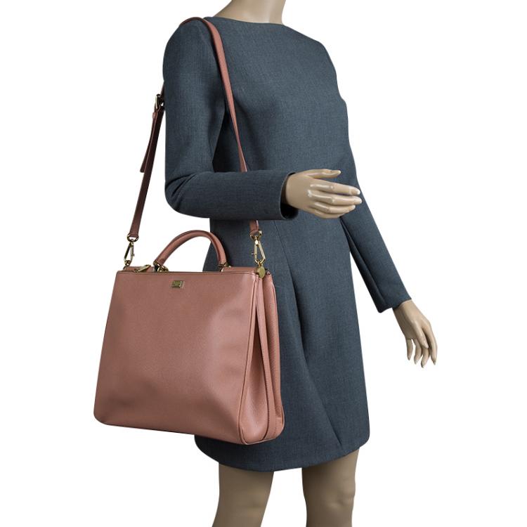 Pre Owned Dolce and Gabbana Peach Leather Large Miss Sicily Tote