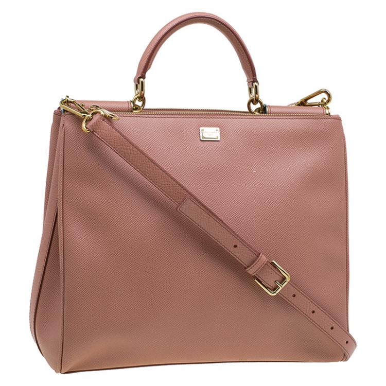 Pre Owned Dolce and Gabbana Peach Leather Large Miss Sicily Tote