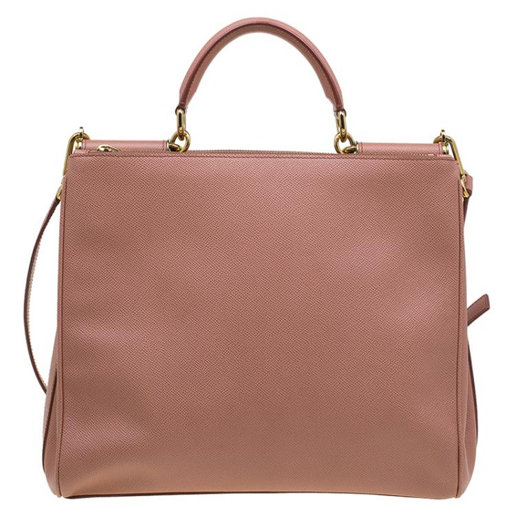 Pre Owned Dolce and Gabbana Peach Leather Large Miss Sicily Tote