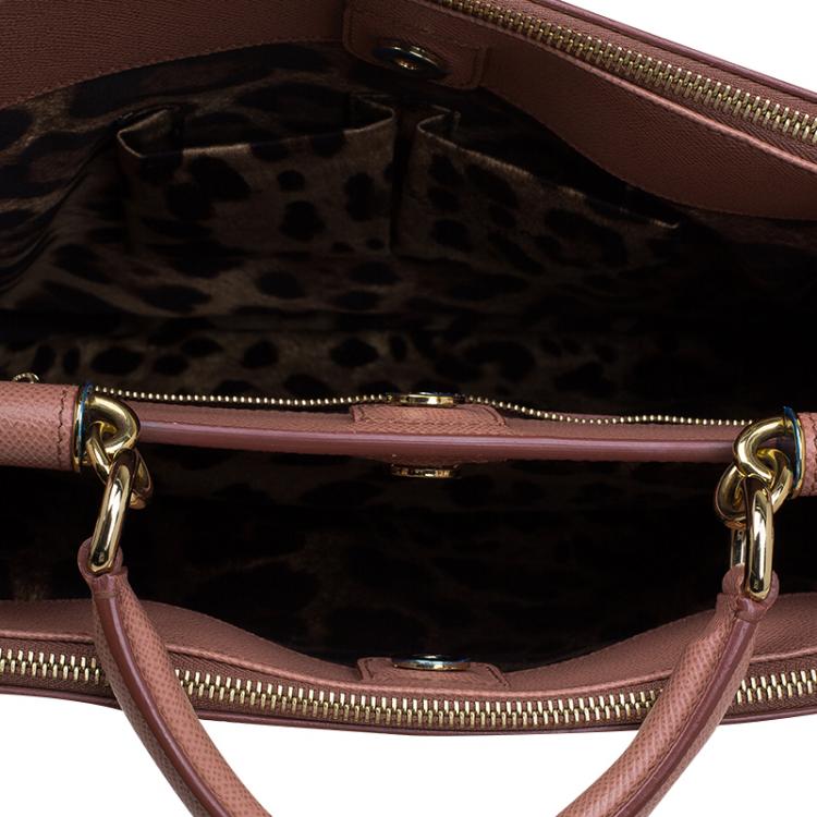 Pre Owned Dolce and Gabbana Peach Leather Large Miss Sicily Tote