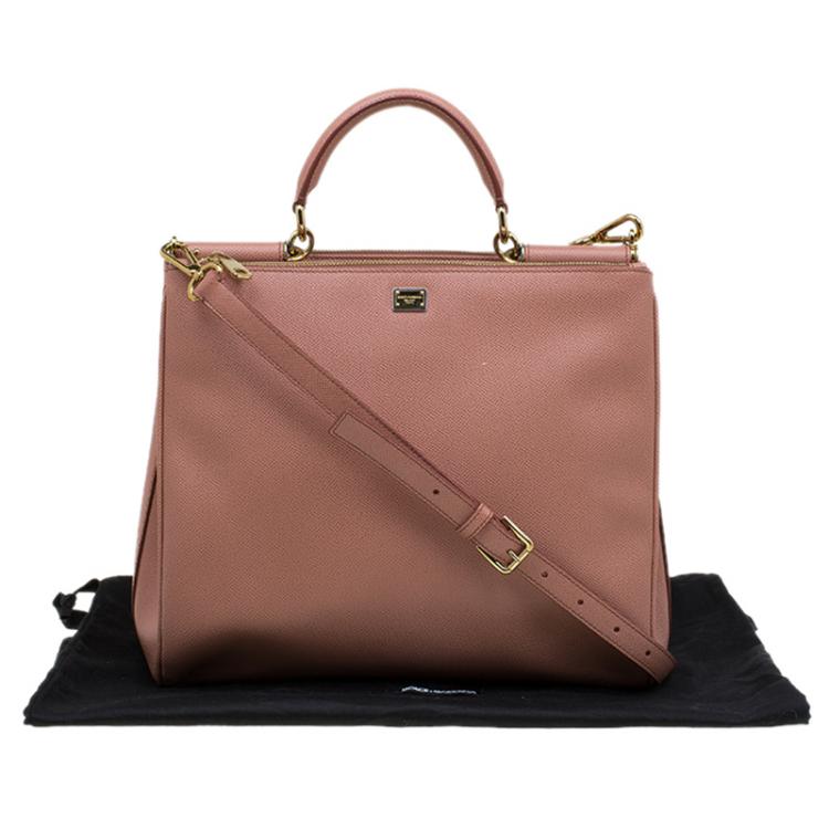 Pre Owned Dolce and Gabbana Peach Leather Large Miss Sicily Tote