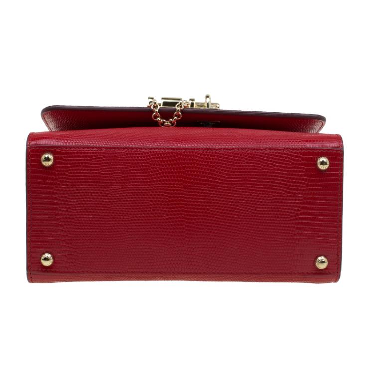 Pre Owned Dolce and Gabbana Red Lizard Embossed Leather Small Monica Tote