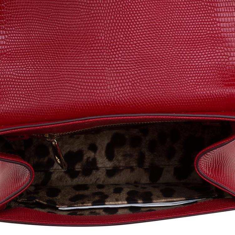 Pre Owned Dolce and Gabbana Red Lizard Embossed Leather Small Monica Tote
