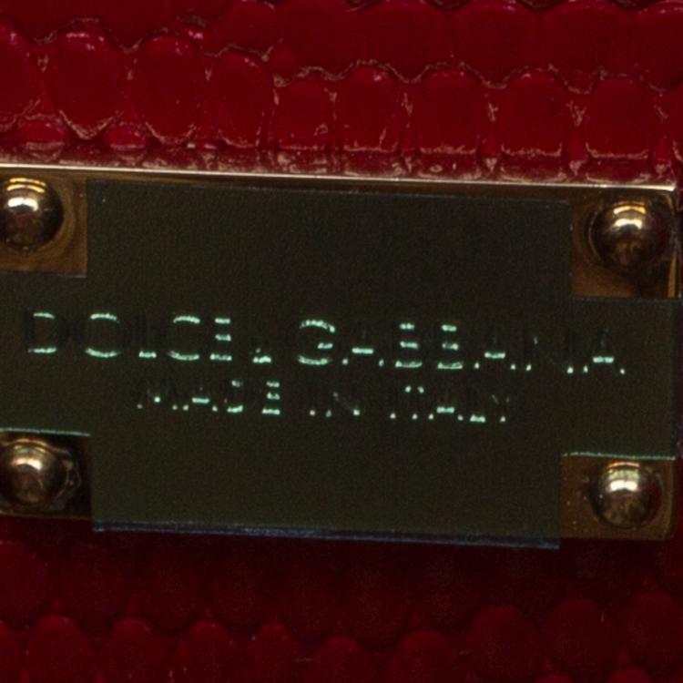 Pre Owned Dolce and Gabbana Red Lizard Embossed Leather Small Monica Tote