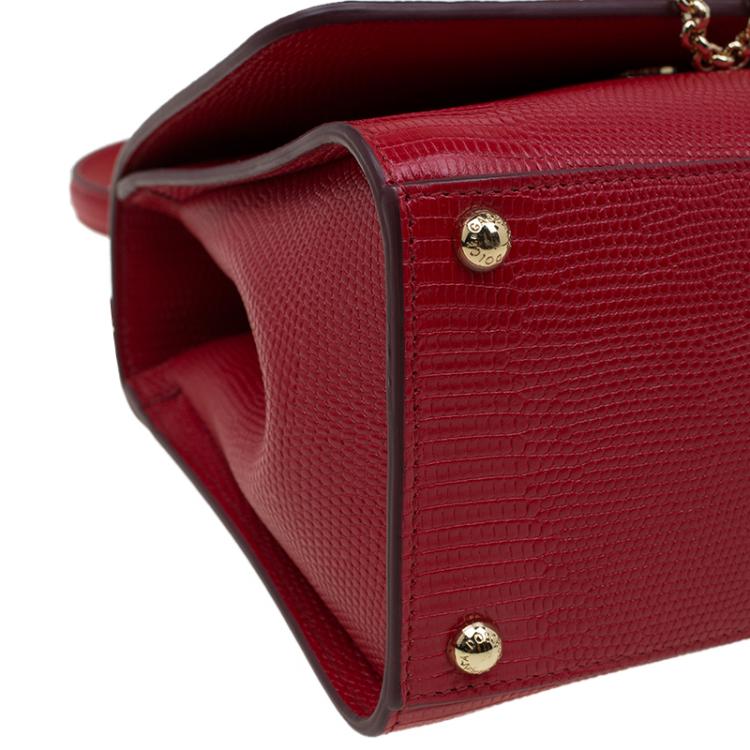 Pre Owned Dolce and Gabbana Red Lizard Embossed Leather Small Monica Tote