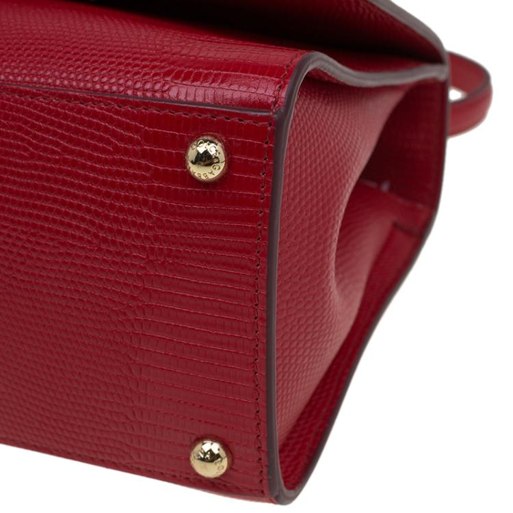 Pre Owned Dolce and Gabbana Red Lizard Embossed Leather Small Monica Tote
