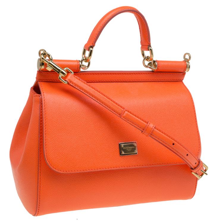 Pre Owned Dolce and Gabbana Orange Leather Medium Miss Sicily Top Handle Bag