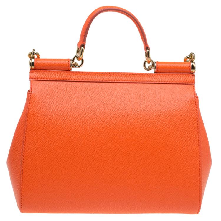 Pre Owned Dolce and Gabbana Orange Leather Medium Miss Sicily Top Handle Bag