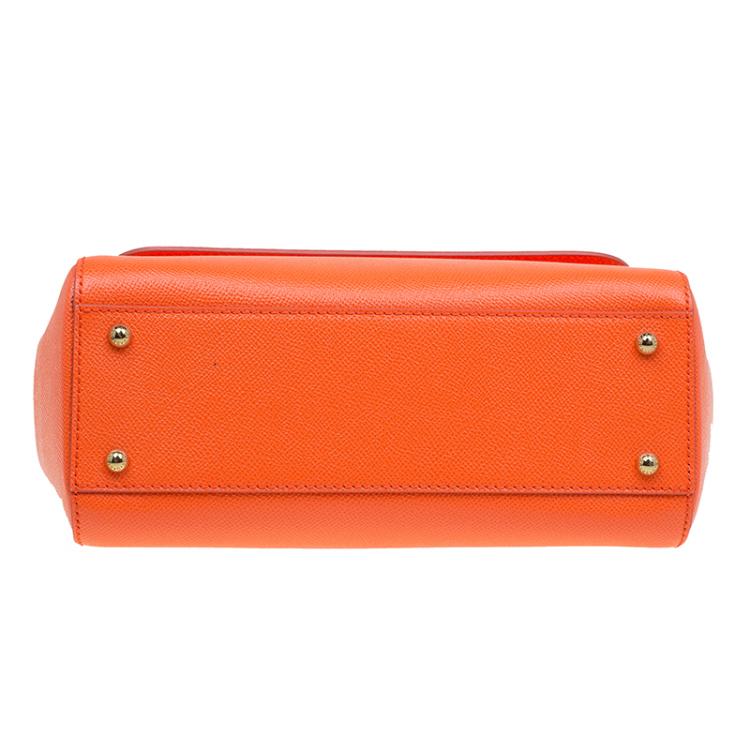 Pre Owned Dolce and Gabbana Orange Leather Medium Miss Sicily Top Handle Bag
