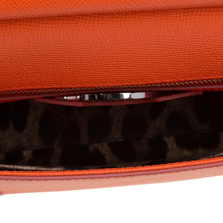 Pre Owned Dolce and Gabbana Orange Leather Medium Miss Sicily Top Handle Bag