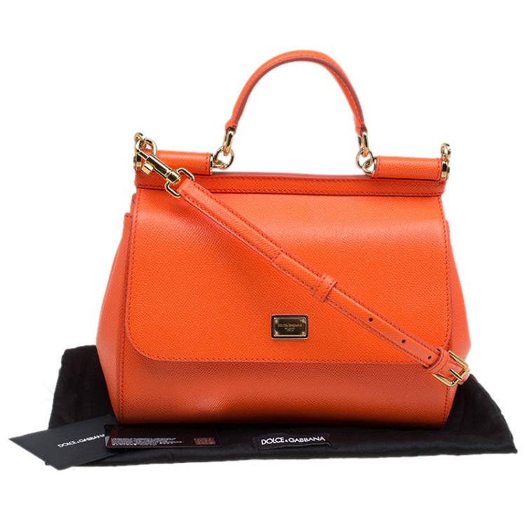 Pre Owned Dolce and Gabbana Orange Leather Medium Miss Sicily Top Handle Bag