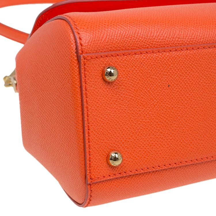 Pre Owned Dolce and Gabbana Orange Leather Medium Miss Sicily Top Handle Bag