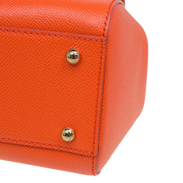Pre Owned Dolce and Gabbana Orange Leather Medium Miss Sicily Top Handle Bag
