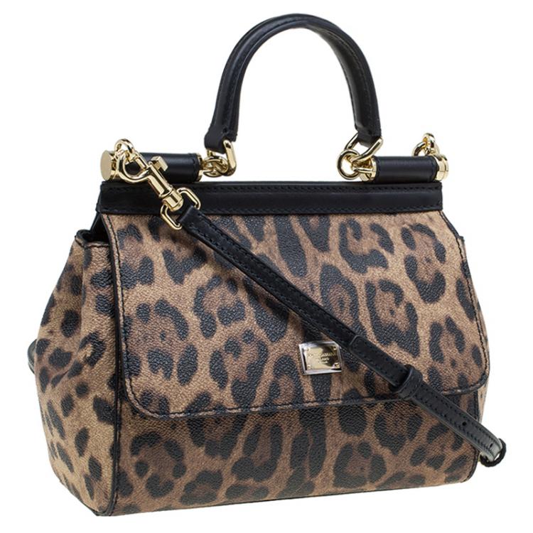 مملوكة مسبقًا Dolce and Gabbana Leopard Print Leather Small Miss Sicily Top Handle Bag