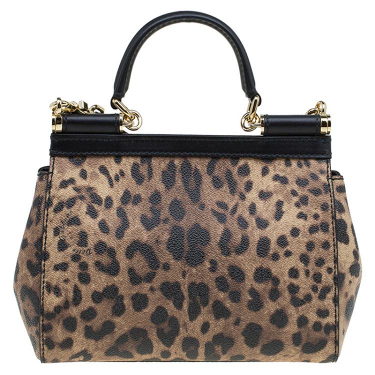 مملوكة مسبقًا Dolce and Gabbana Leopard Print Leather Small Miss Sicily Top Handle Bag