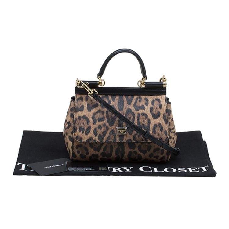 مملوكة مسبقًا Dolce and Gabbana Leopard Print Leather Small Miss Sicily Top Handle Bag
