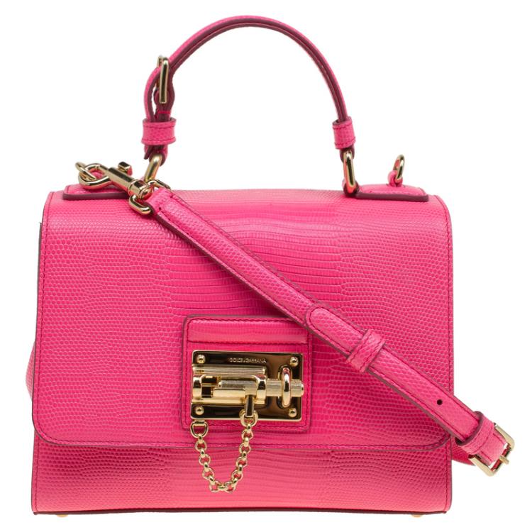 Pre Owned Dolce and Gabbana Pink Lizard Embossed Leather Small Monica Tote