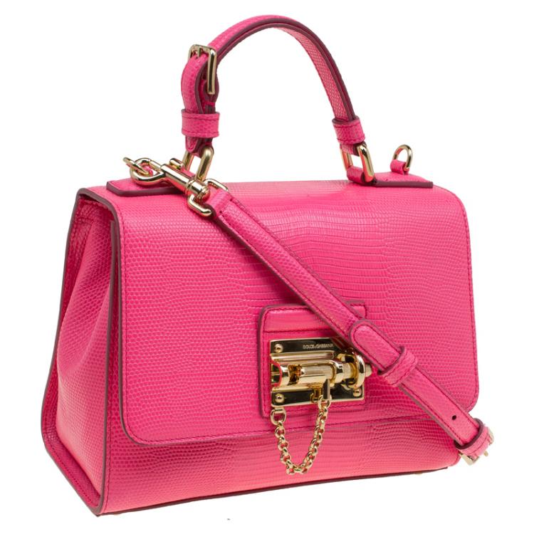 Pre Owned Dolce and Gabbana Pink Lizard Embossed Leather Small Monica Tote