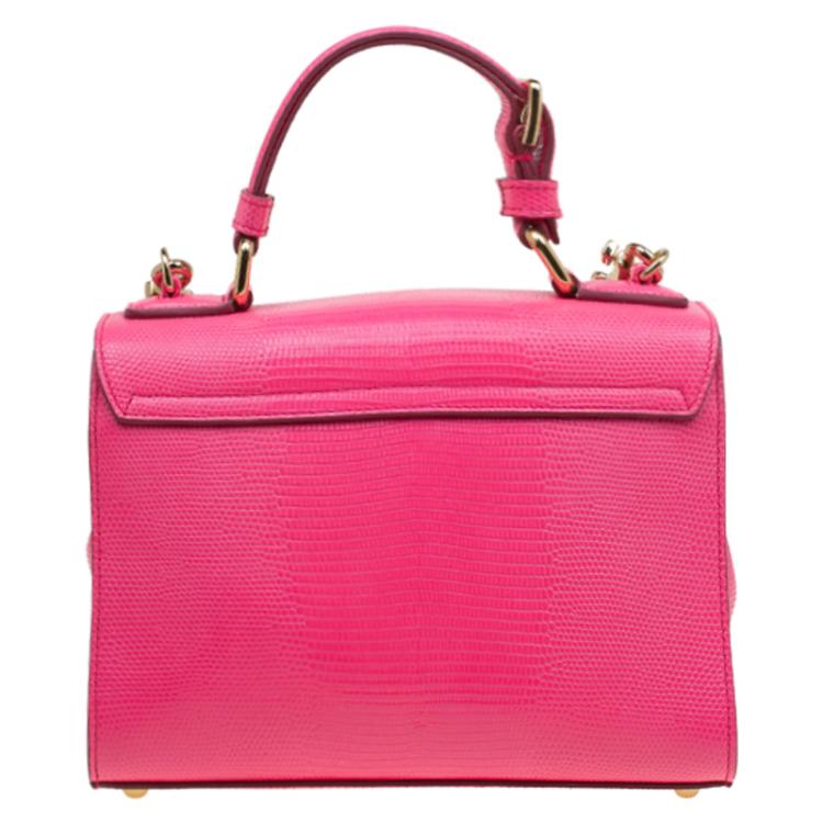 Pre Owned Dolce and Gabbana Pink Lizard Embossed Leather Small Monica Tote
