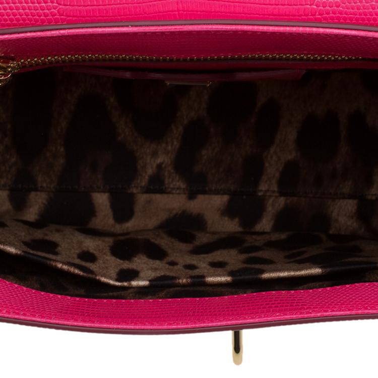 Pre Owned Dolce and Gabbana Pink Lizard Embossed Leather Small Monica Tote