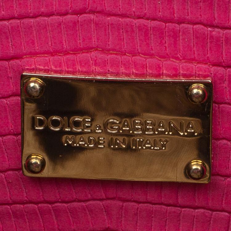 Pre Owned Dolce and Gabbana Pink Lizard Embossed Leather Small Monica Tote