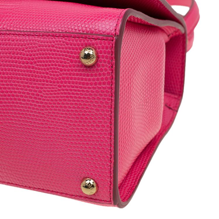 Pre Owned Dolce and Gabbana Pink Lizard Embossed Leather Small Monica Tote