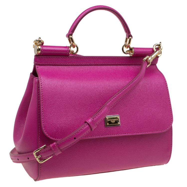 Pre Owned Dolce and Gabbana Purple Leather Medium Miss Sicily Top Handle Bag