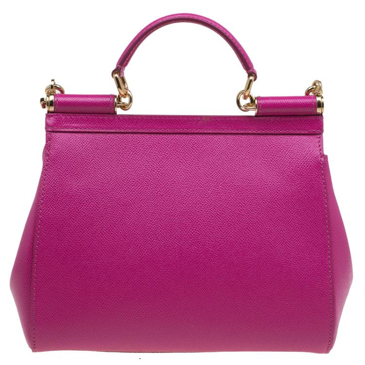 Pre Owned Dolce and Gabbana Purple Leather Medium Miss Sicily Top Handle Bag