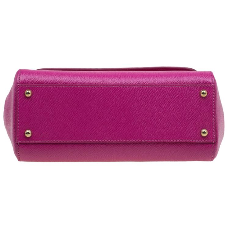 Pre Owned Dolce and Gabbana Purple Leather Medium Miss Sicily Top Handle Bag