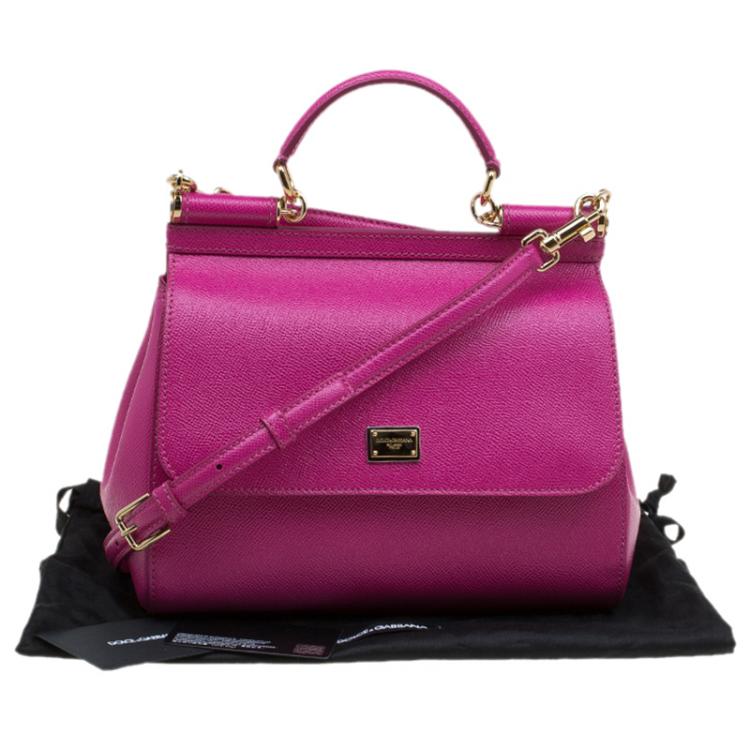 Pre Owned Dolce and Gabbana Purple Leather Medium Miss Sicily Top Handle Bag