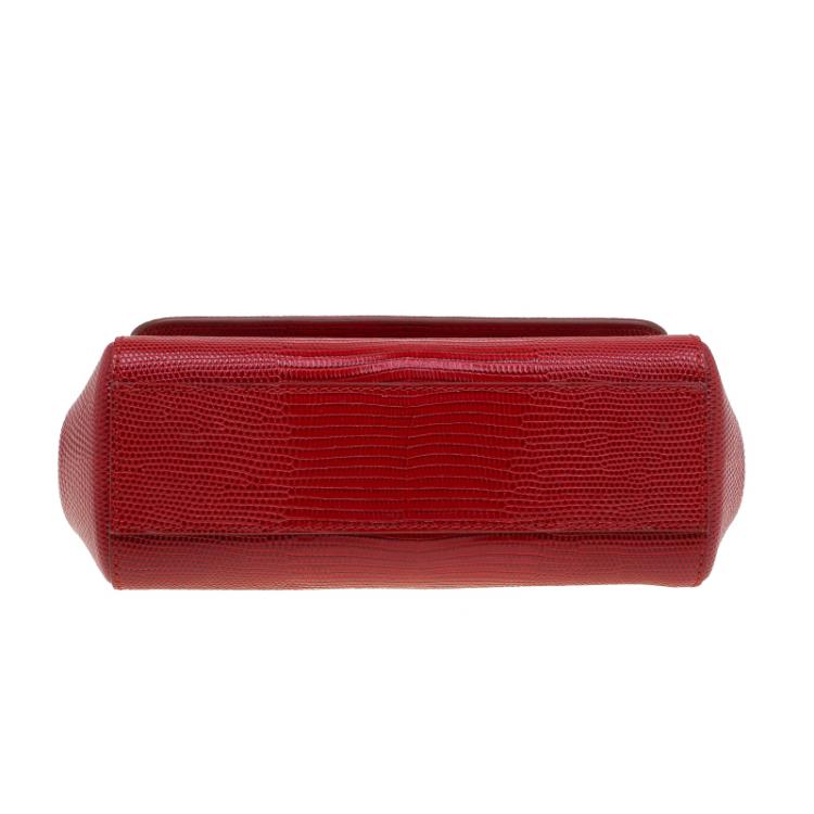 Pre Owned Dolce and Gabbana Red Lizard Embossed Leather Small Miss Sicily Top Handle Bag