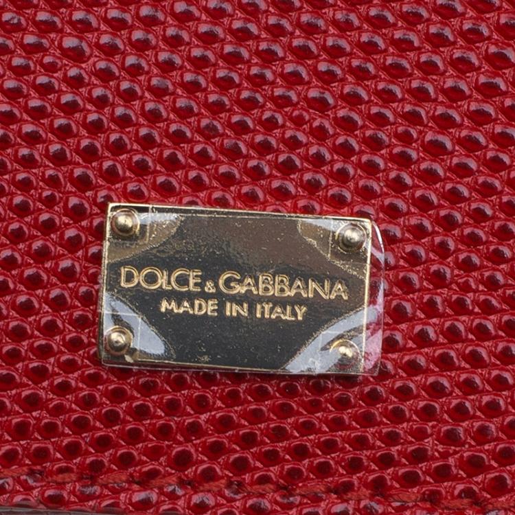 Pre Owned Dolce and Gabbana Red Lizard Embossed Leather Small Miss Sicily Top Handle Bag